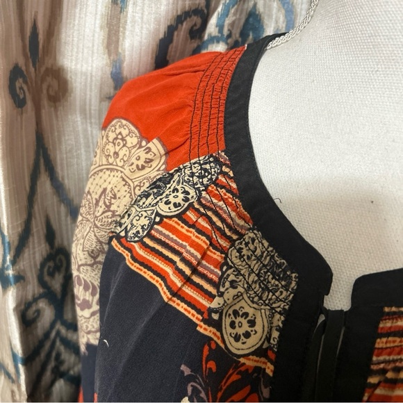 Anthropologie Meadow Rue Blue Orange Silk Blossom Blouse Women's Size Medium - Picture 4 of 10